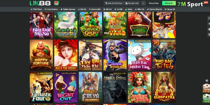 Nhắc đến siêu phẩm của nhà cái UK88 thì phải nói đến sảnh slot nổ hũ